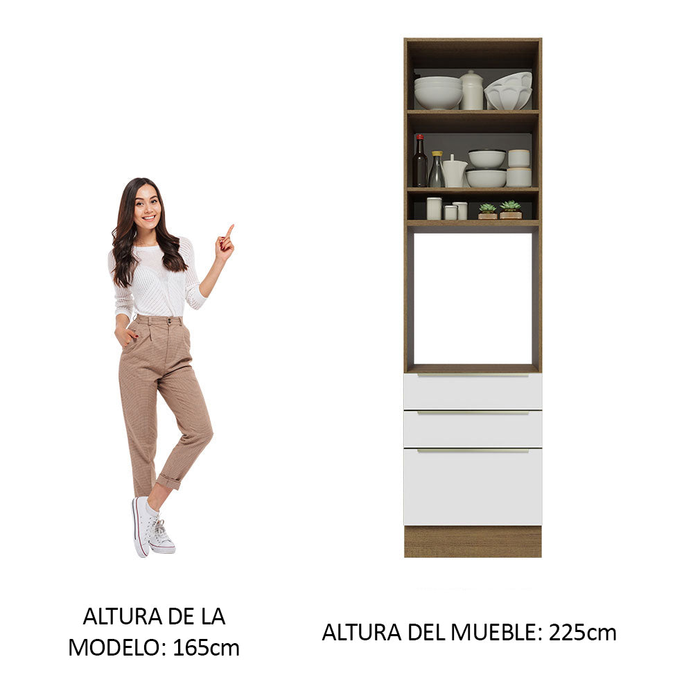 Mueble de cocina para Horno 60 cm 3 Cajones 1 Puerta Lux Marrón/Blanco