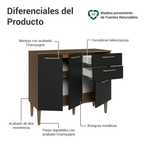 Bajo Mesada para Bacha 105 cm 3 Puertas 2 Cajones (Con Mesada) Marrón/Negro Lille Madesa