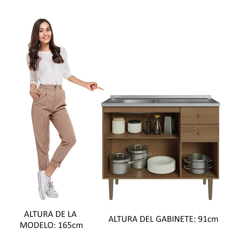 Bajo Mesada 3 Puertas y 2 Cajones 105cm con Bacha Marrón Gourmet
