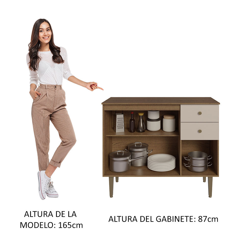 Bajo Mesada para Bacha 105 cm 3 Puertas 2 Cajones (Con Mesada) Marrón/Crema Gourmet Madesa