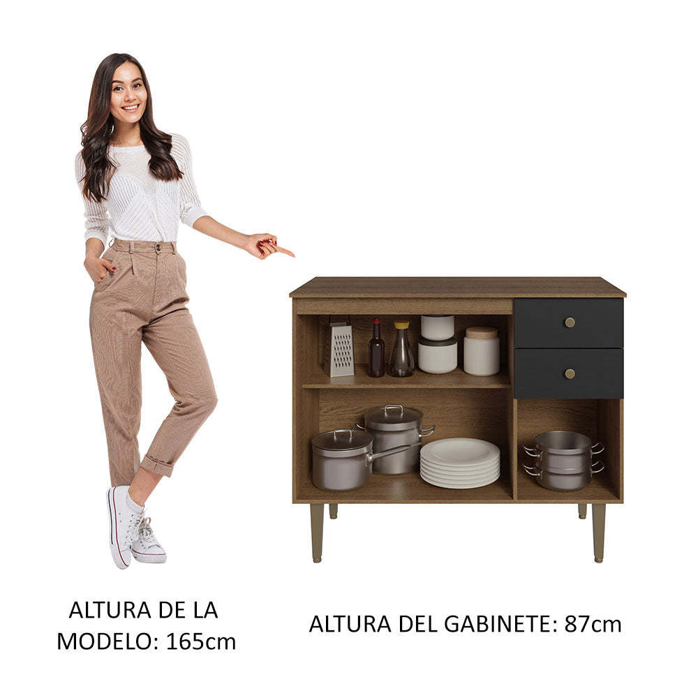 Bajo Mesada para Bacha 3 Puertas y 2 Cajones 105cm Marrón/Negro Gourmet