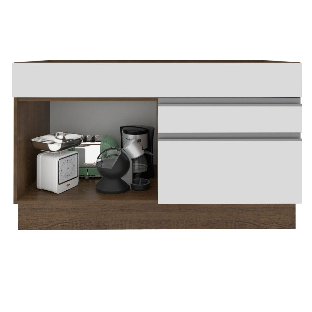 Bajo Mesada 120 x 52 cm 1 Puerta 2 Cajones Sin Mesada Marrón/Blanco Glamy Madesa