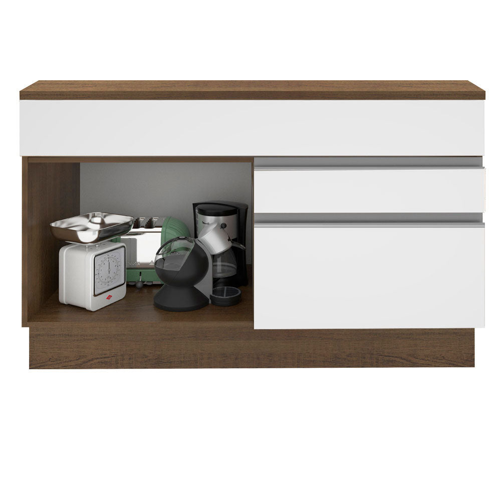 Bajo Mesada 120 x 52 cm 1 Puerta 2 Cajones Marrón/Blanco Glamy Madesa