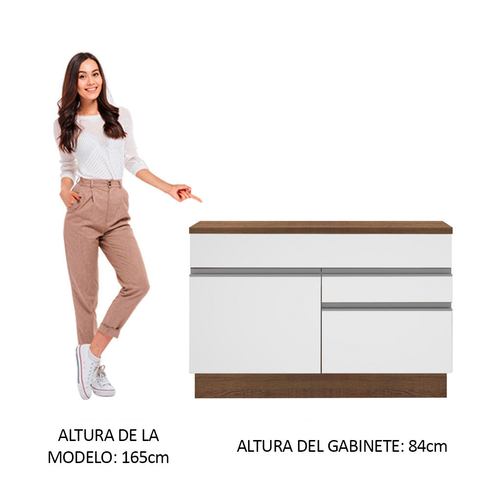 Bajo Mesada para Bacha 120 cm 1 Puerta y 2 Cajones (Con Tapa) Marrón/Blanco Glamy