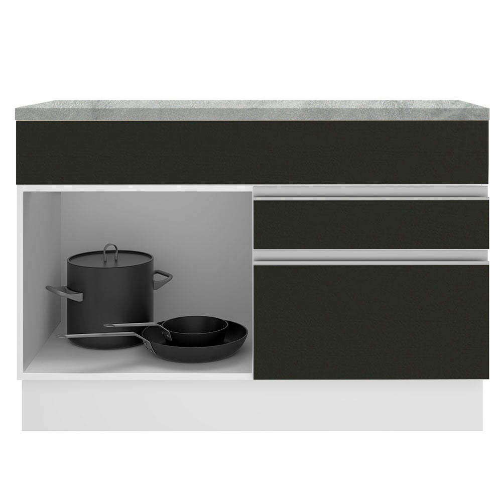 Bajo Mesada de Bacha de acero inoxidable 120cm 1 Puerta 2 Cajones Blanco/Negro (Con Tapa) Glamy