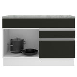 Bajo Mesada de Bacha de acero inoxidable 120cm 1 Puerta 2 Cajones Blanco/Negro (Con Tapa) Glamy