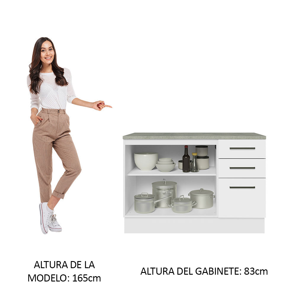 Bajo Mesada Cocina 120 cm 2 Puertas 3 Cajones (Con Mesada) Blanco Agata Madesa