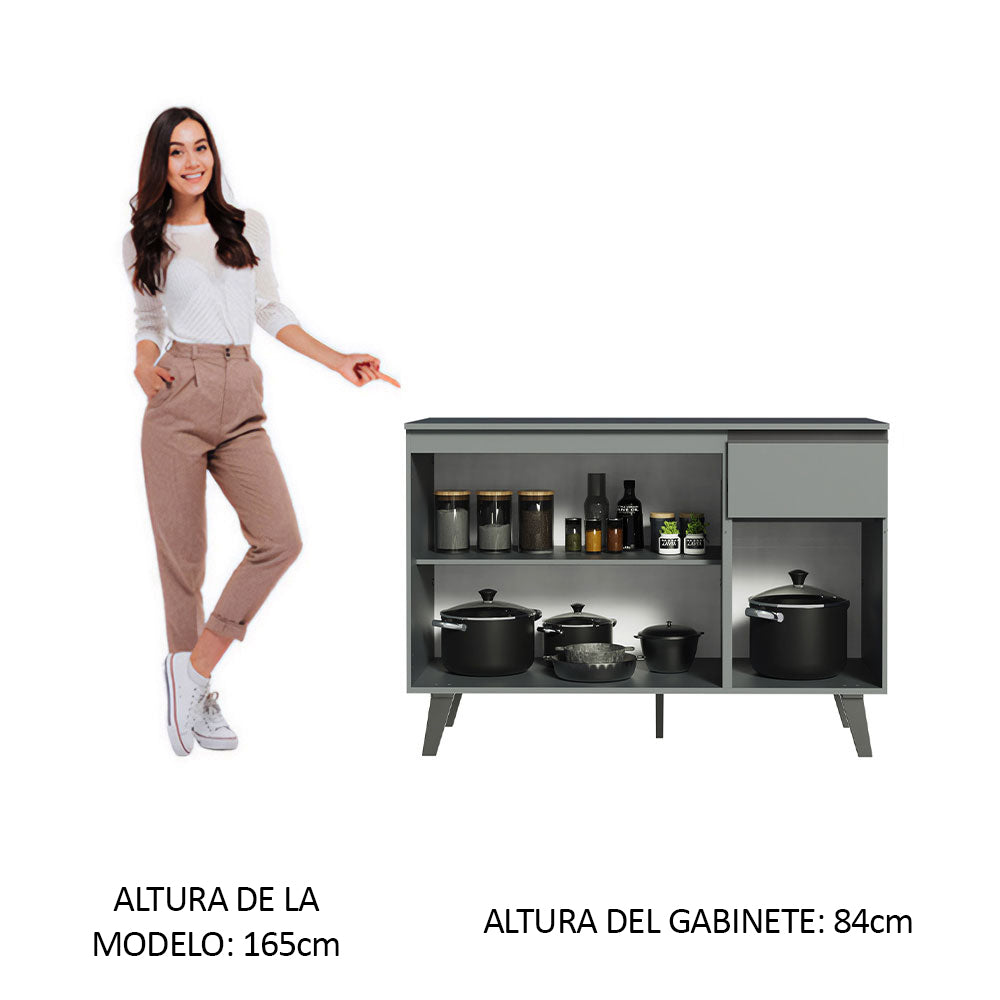 Bajo Mesada 120 cm 3 Puertas 1 Cajón con Patas Gris Nice Madesa