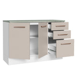 Bajo Mesada para Bacha 120 cm 2 Puertas y 3 Cajones (Con Tapa) Blanco/Crema Agata