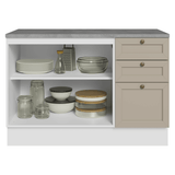 Bajo Mesada Cocina 120 cm 2 Puertas 3 Cajones (Con Mesada) Blanco/Crema Vik Madesa