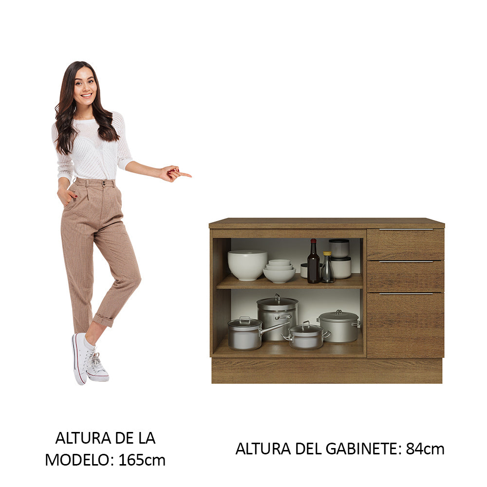 Bajo Mesada Cocina 120 cm 3 Cajones 2 Puertas (Con Mesada) Marrón Stella Madesa