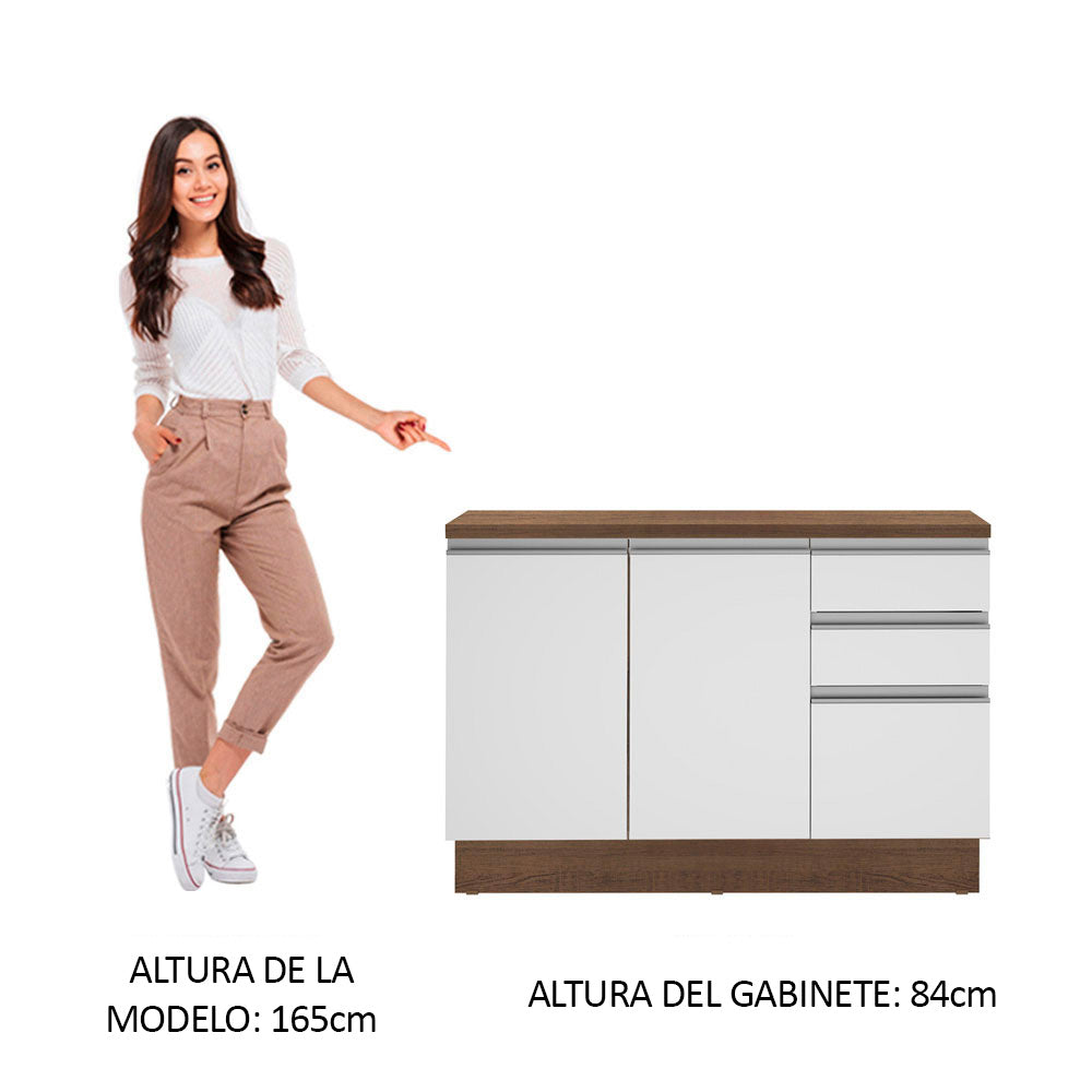 Bajo Mesada para Bacha 120 cm 2 Puertas y 3 Cajones (Con Tapa) Glamy Marrón/Blanco