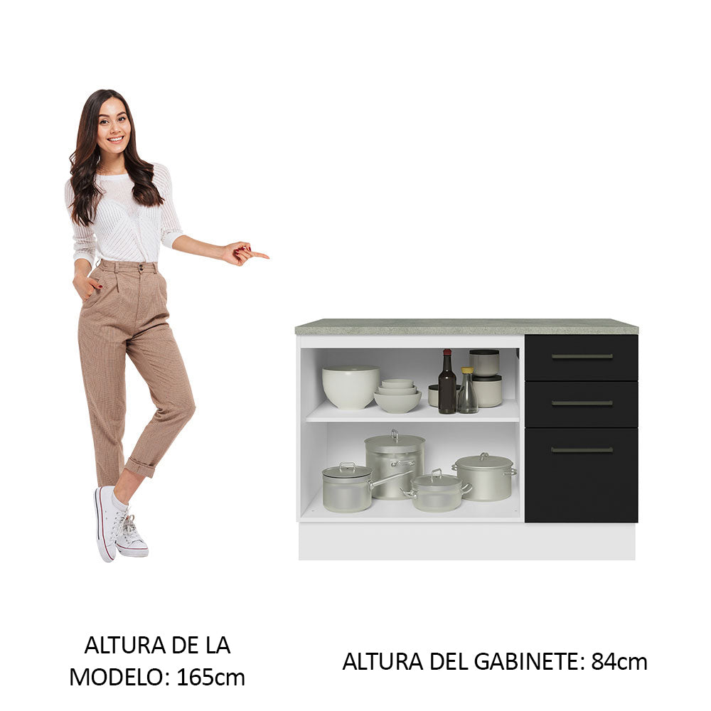 Bajo Mesada Cocina 120 cm 3 Cajones 2 Puertas (Con Mesada) Blanco/Negro Agata Madesa