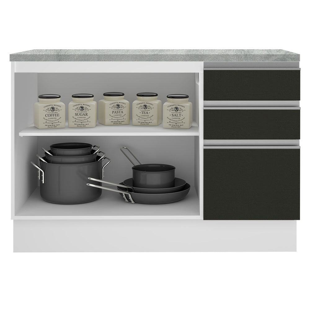 Bajo Mesada para Bacha 120 cm 2 Puertas 3 Cajones (Con Tapa) Glamy Blanco/Negro