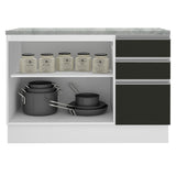 Bajo Mesada para Bacha 120 cm 2 Puertas 3 Cajones (Con Tapa) Glamy Blanco/Negro