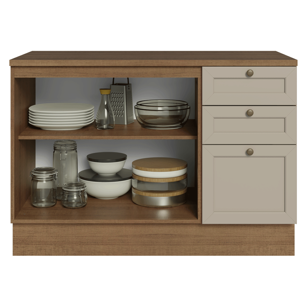 Bajo Mesada Cocina 120 cm 2 Puetas 3 Cajones (Con Mesada) Marrón/Crema Vik Madesa