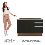 Bajo Mesada 120 x 52 cm 2 Puertas 3 Cajones Sin Mesada Marrón/Negro Glamy Madesa