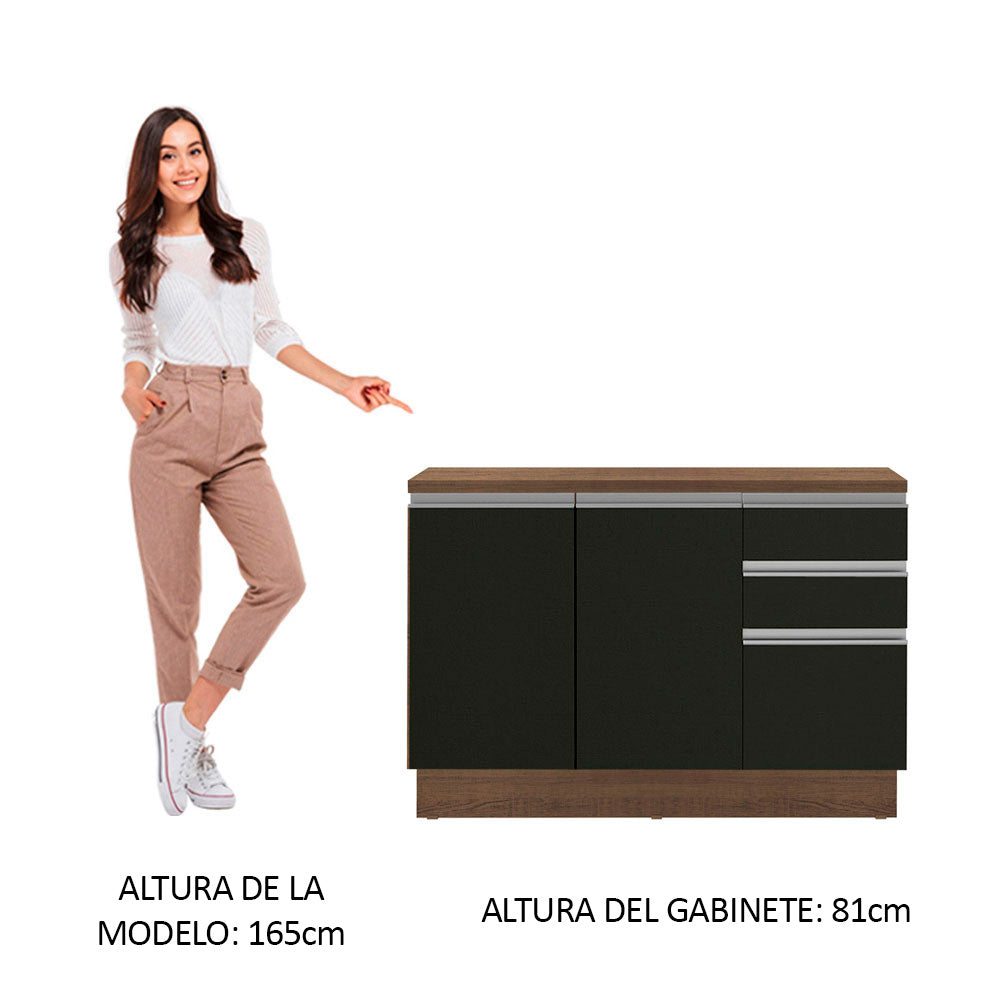 Bajo Mesada para Bacha 120 cm 2 Puertas 3 Cajones (Con Tapa) Glamy Marrón/Negro