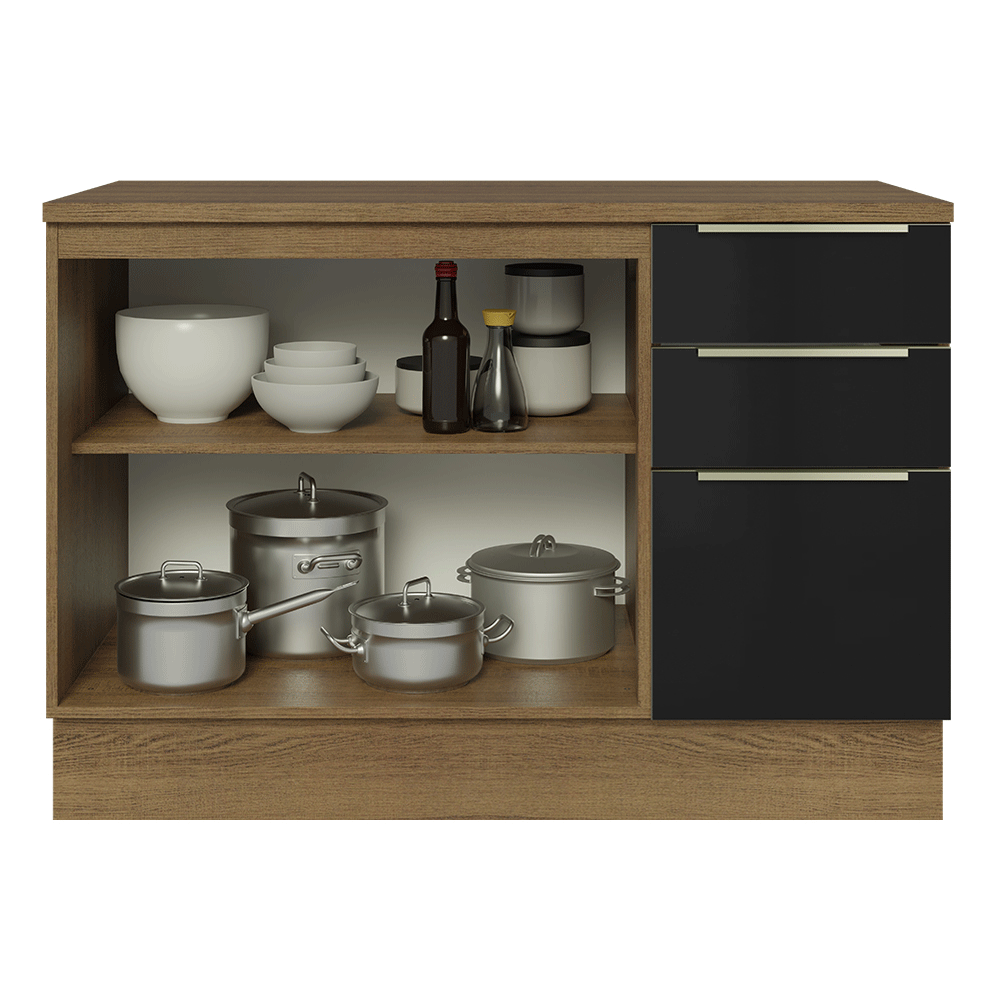 Bajo Mesada de Cocina 120 cm 2 Puetas 3 Cajones (Con Mesada) Marrón/Negro Lux Madesa