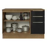 Bajo Mesada de Cocina 120 cm 2 Puetas 3 Cajones (Con Mesada) Marrón/Negro Lux Madesa