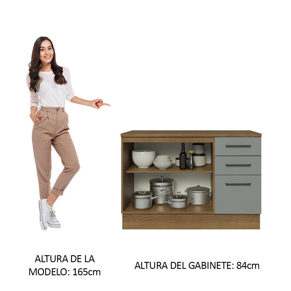 Bajo Mesada 120 cm 3 Cajones 2 Puertas Agata Marrón/Gris