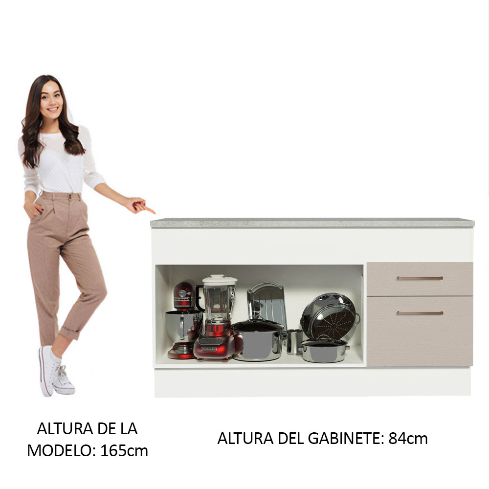 Bajo Mesada para Bacha 150 cm 2 Puertas y 2 Cajones (Con Tapa) Blanco/Crema Agata