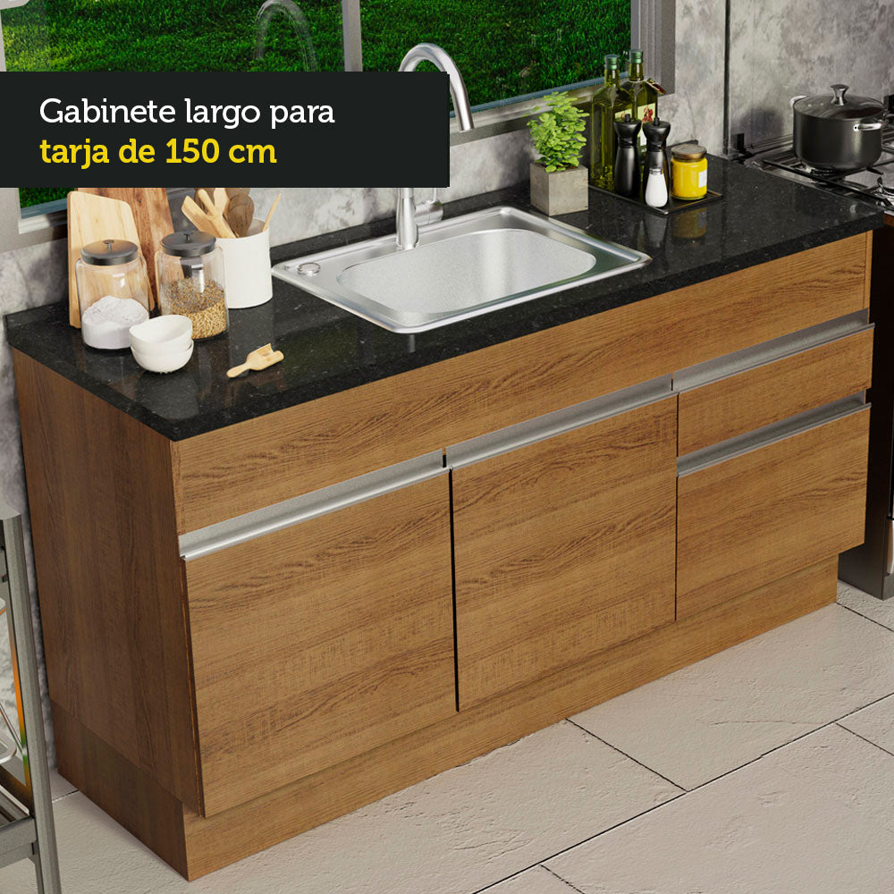 Bajo Mesada 150 cm 2 Puertas 2 Cajones Sin Mesada Marrón Glamy Madesa