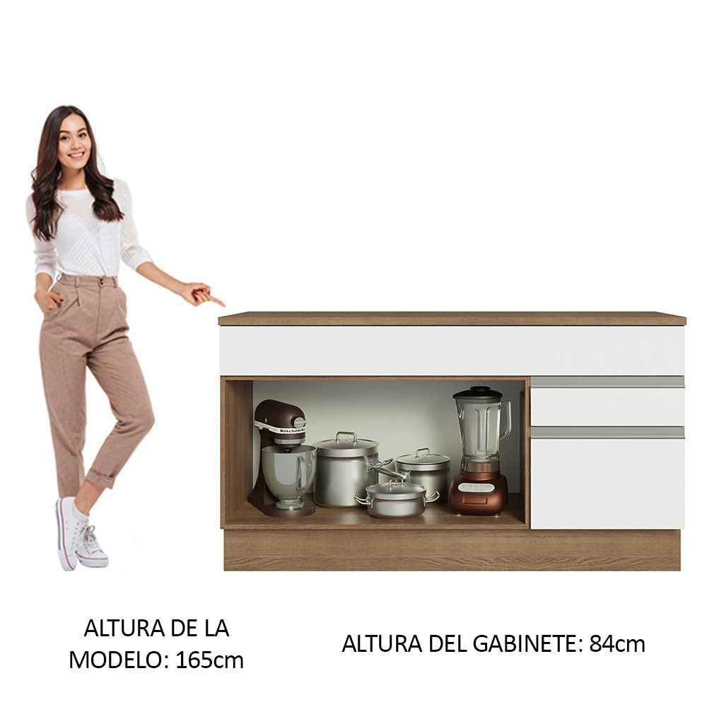 Bajo Mesada 150cm 2 Cajones Marrón/Blanco Glamy (Con Tapa)