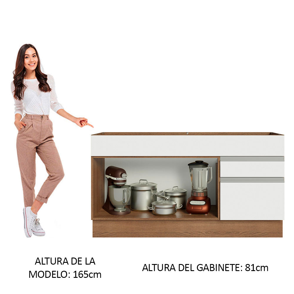 Bajo Mesada para Bacha 150 cm 2 Puertas y 2 Cajones (Sin Tapa ni Bacha) Glamy Marrón/Blanco