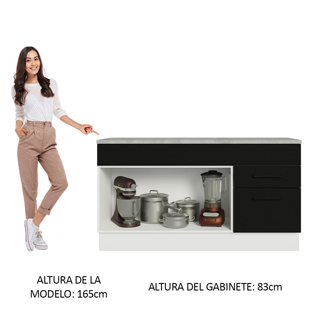 Bajo Mesada Cocina 150 cm 2 Cajones 2 Puertas (Con Mesada) Blanco/Negro Agata Madesa