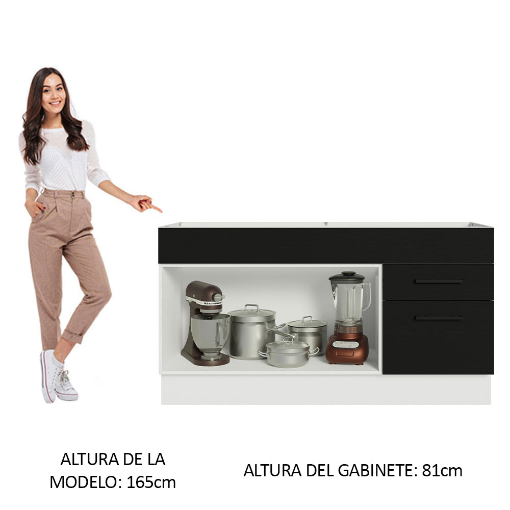 Bajo Mesada Cocina 150 cm 2 Puertas e 2 Cajones (Sin Mesada y Bacha) Blanco/Negro Agata Madesa