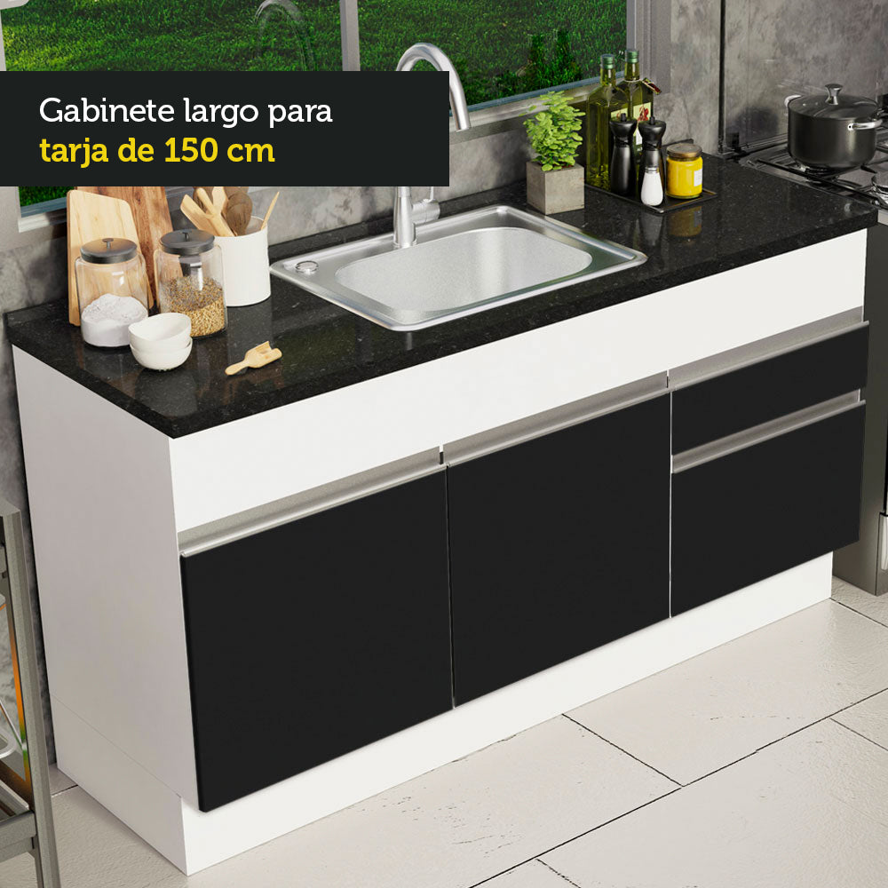 Bajo Mesada Cocina Madesa Glamy 150 cm 2 Puertas Blanco/Negro
