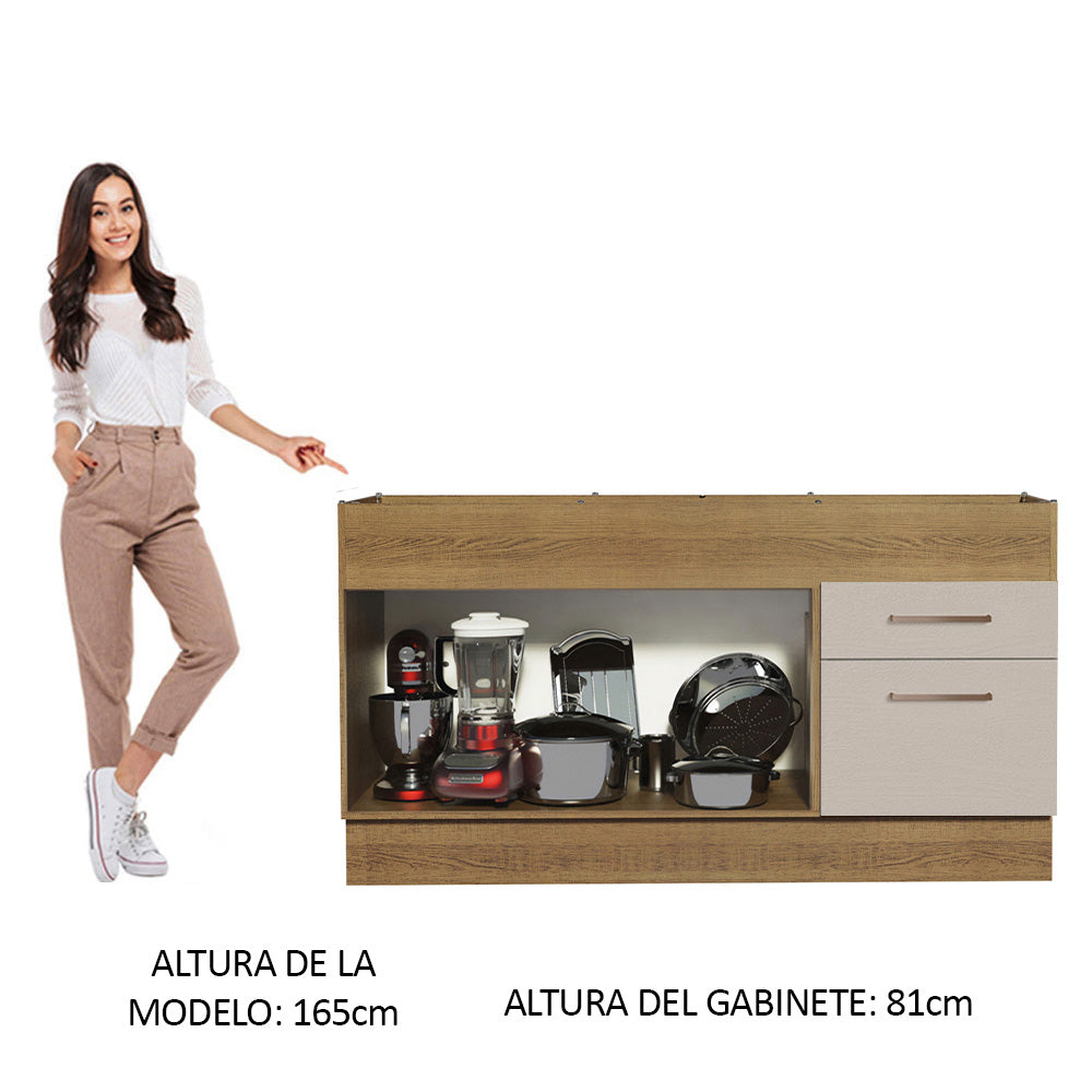 Bajo Mesada para Bacha 150 cm 2 Puertas y 2 Cajones (Sin Tapa Ni Bacha) Marrón/Crema Agata