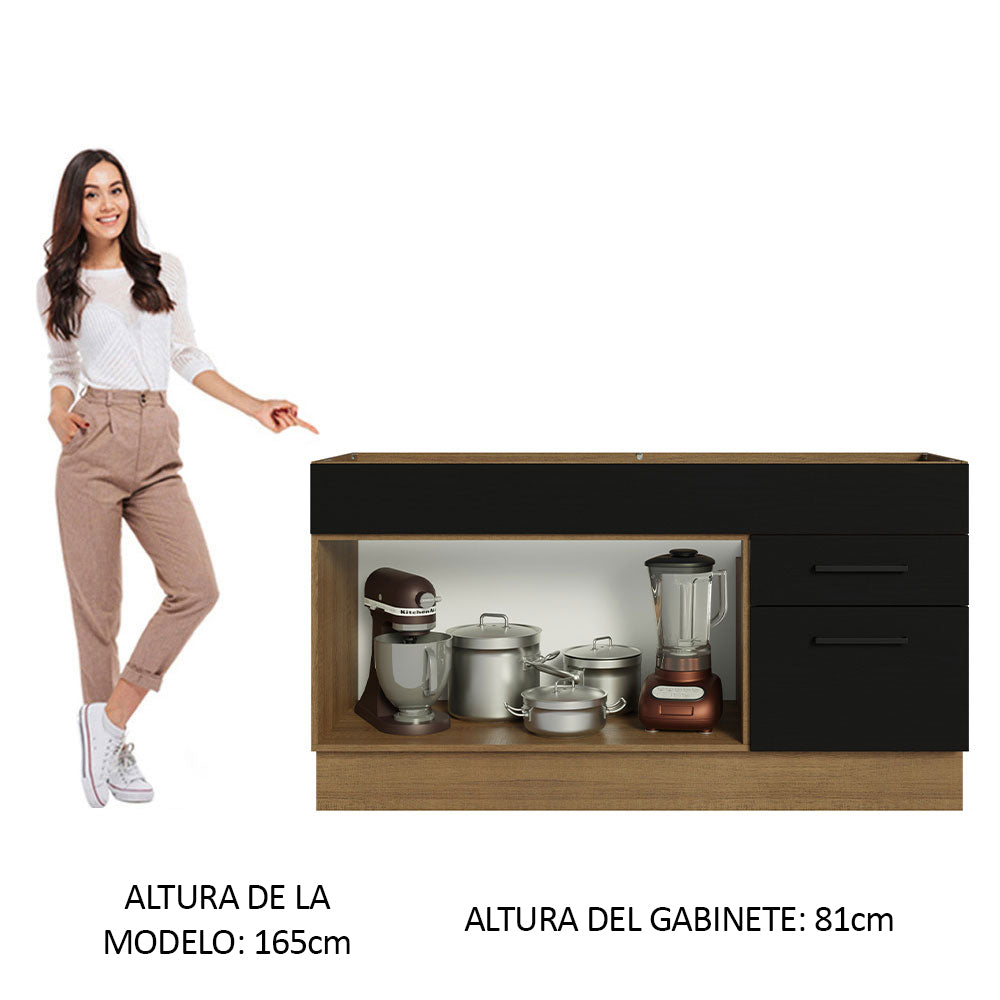 Bajo Mesada Cocina 150 cm 2 Puertas e 2 Cajones (Sin Mesada y Bacha) Marrón/Negro Agata Madesa