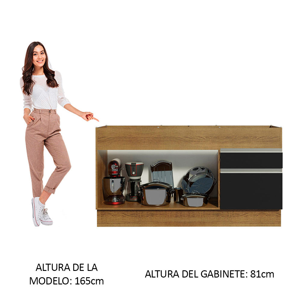 Bajo Mesada Cocina Madesa Glamy 150cm 2 Puertas sin Bacha Marrón/Negro