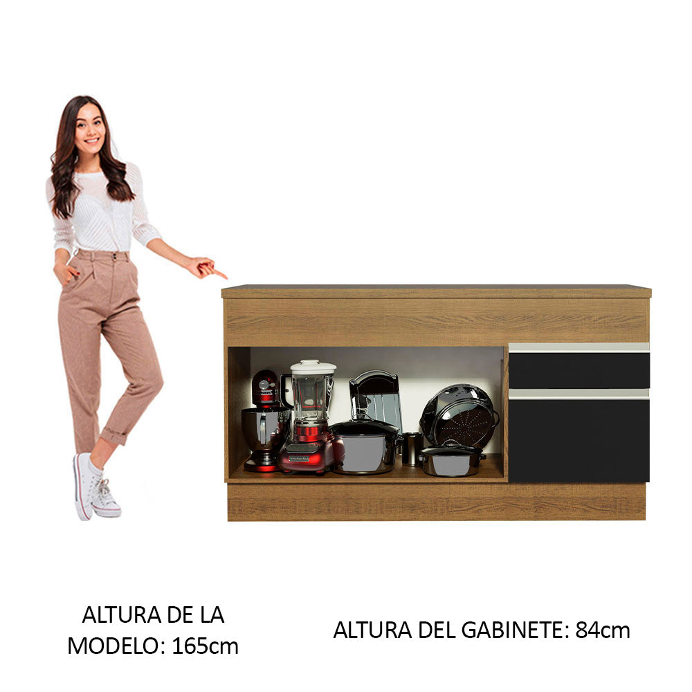 Bajo Mesada 150 cm 2 Puertas 2 Cajones Marrón/Negro Glamy Madesa 01