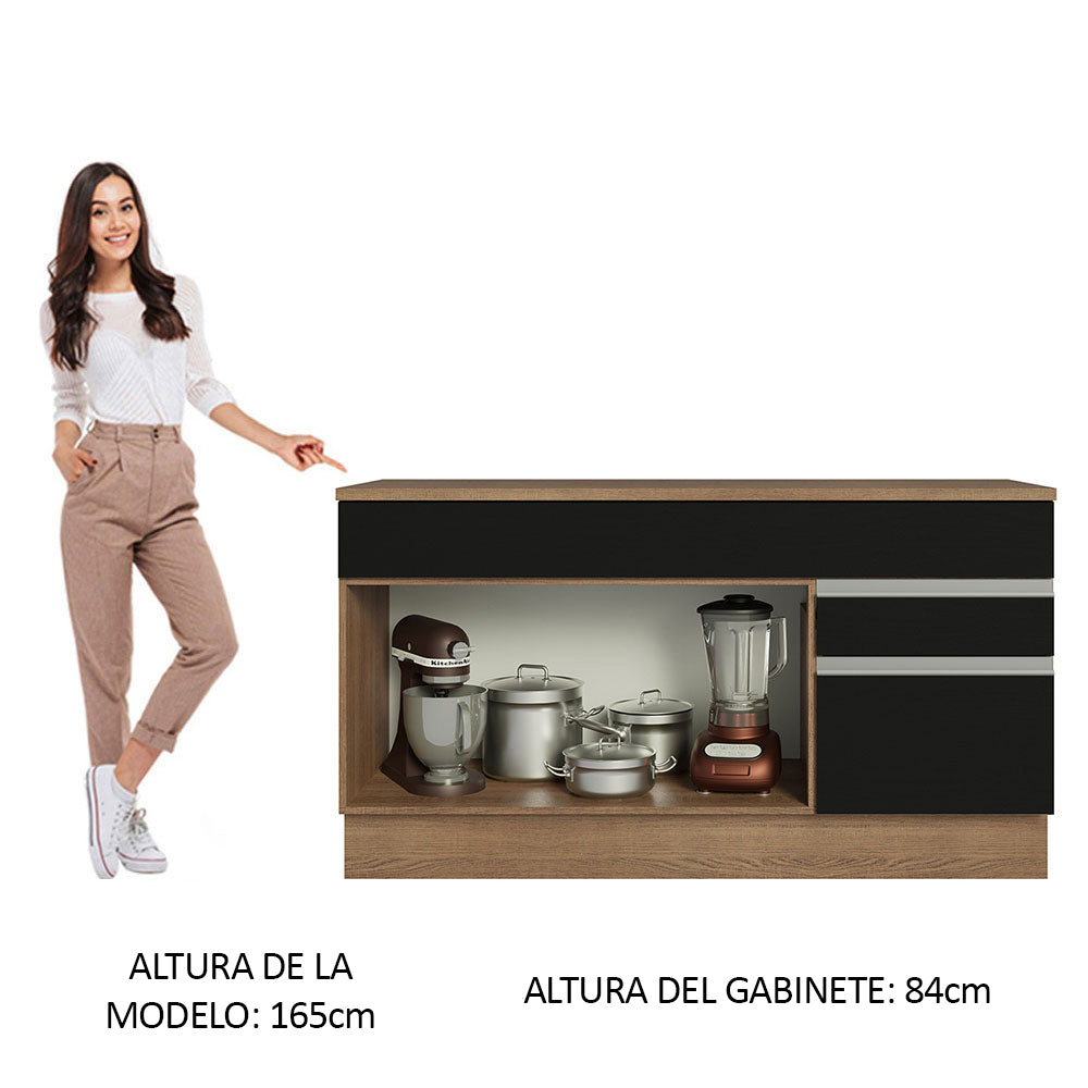 Bajo Mesada Cocina Madesa Glamy 150cm con Tapa Marrón/Negro