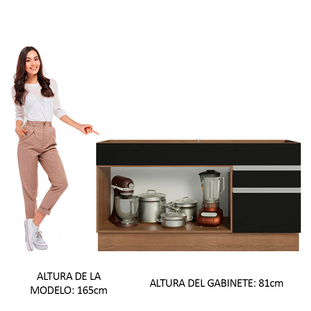 Bajo Mesada 150 x 52 cm 2 Puertas 2 Cajones Sin Mesada Marrón/Negro Glamy Madesa 02