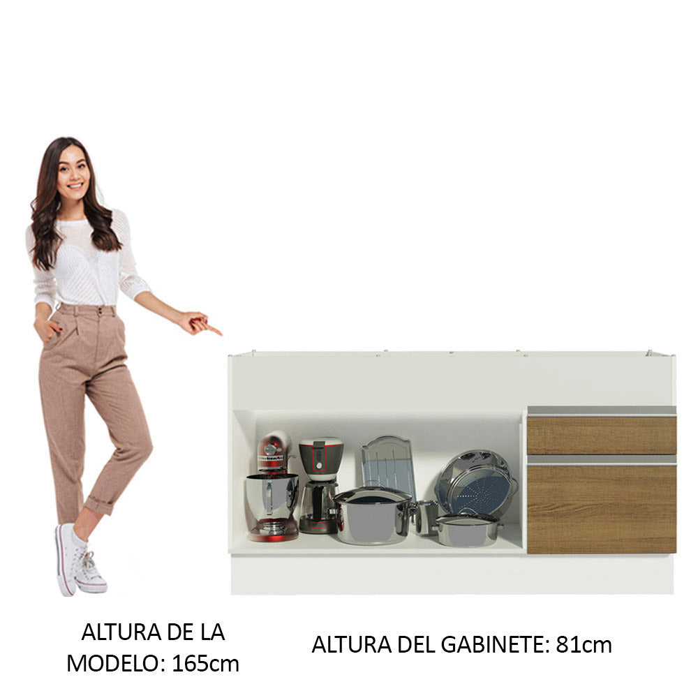 Bajo Mesada para Bacha 150 cm 2 Puertas y 2 Cajones (Sin Mesada) Glamy Blanco/Marrón