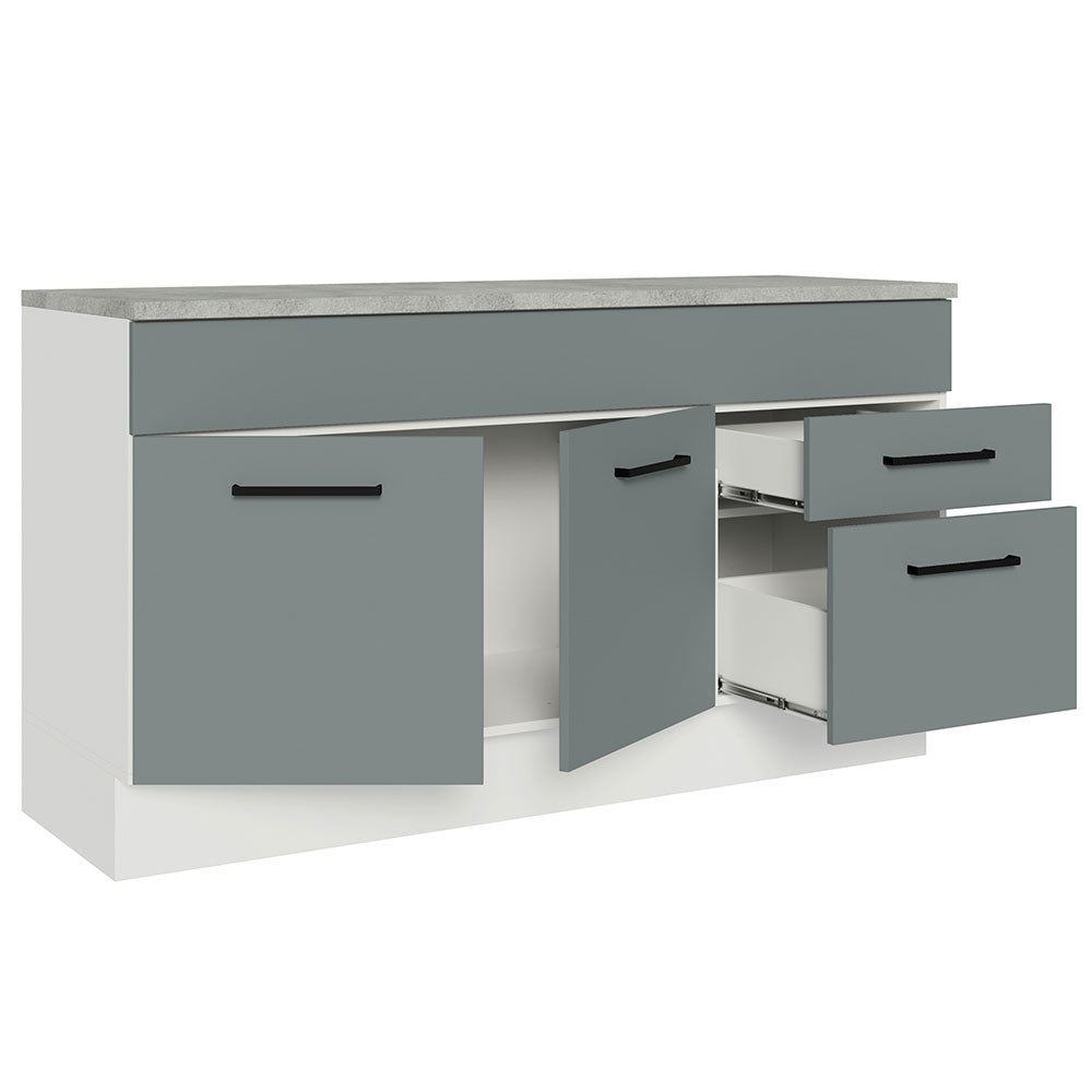 Bajo Mesada Cocina 150 cm 2 Cajones 2 Puertas (Con Mesada) Blanco/Gris Agata Madesa