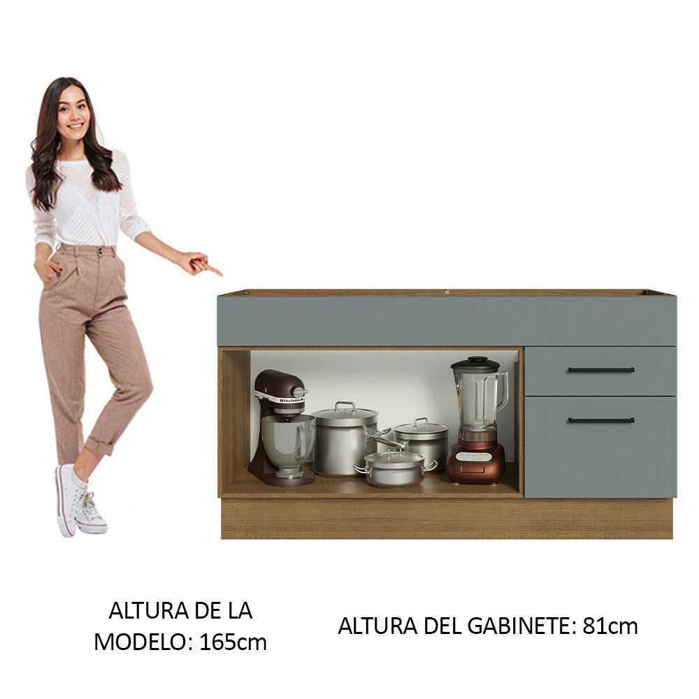 Bajo Mesada Cocina 150 cm 2 Puertas e 2 Cajones (Sin Mesada y Bacha) Marrón/Gris Agata Madesa