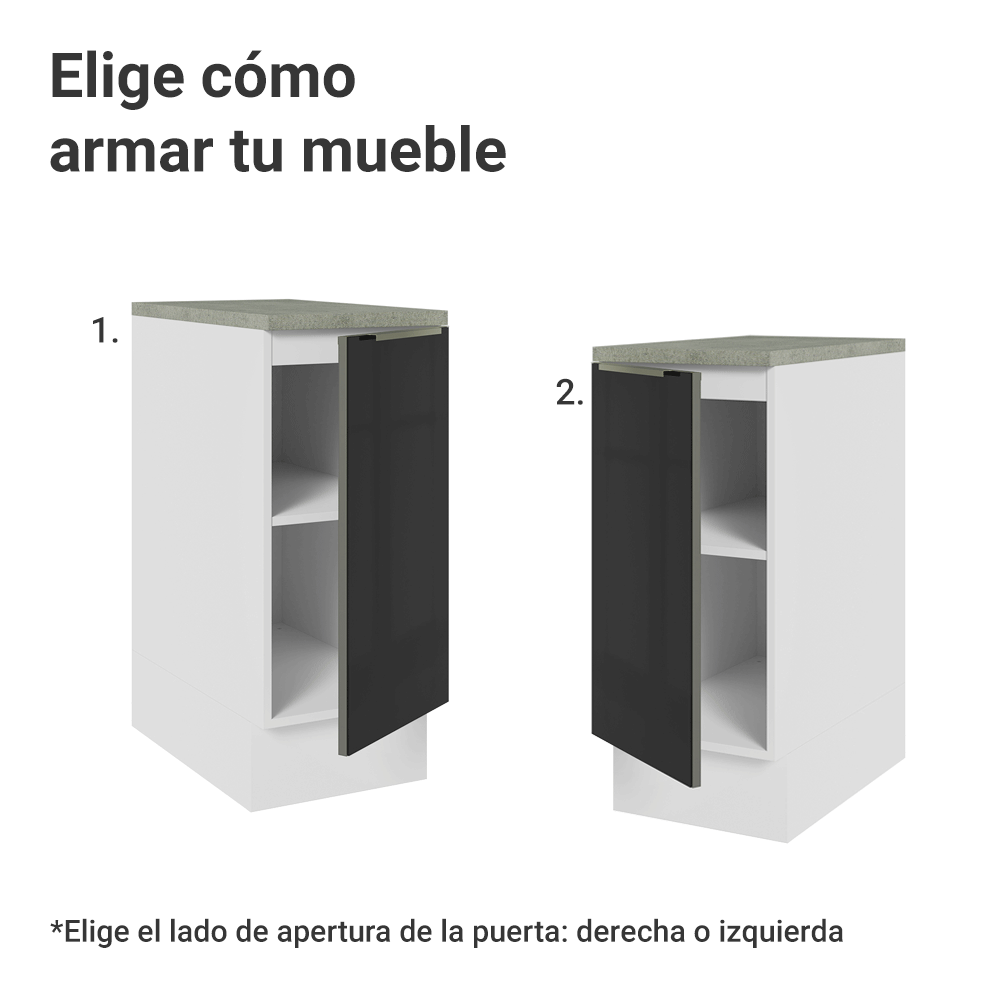 Bajo Mesada de Cocina 35 cm 1 Puerta Blanco/Negro Lux Madesa