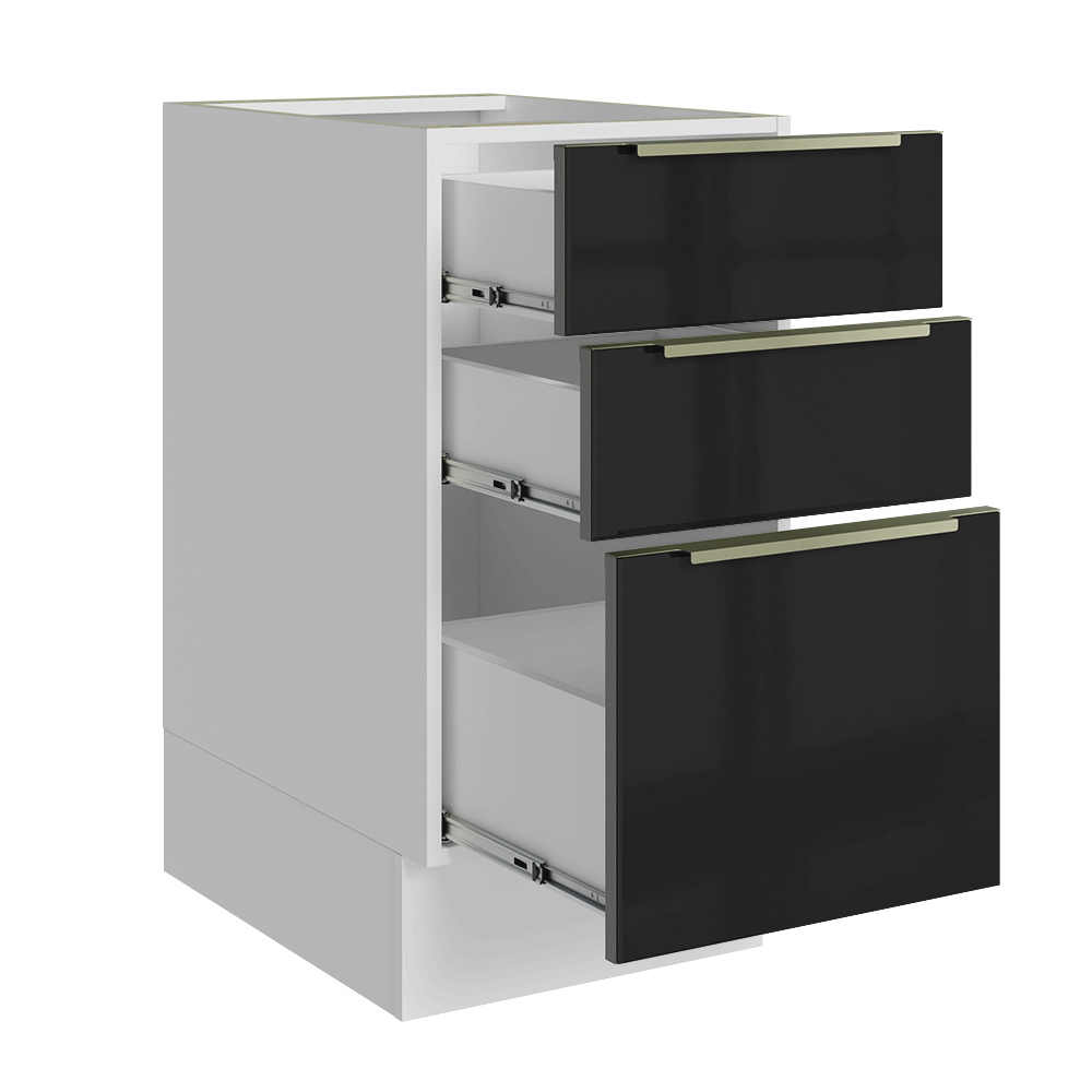 Bajo Mesada de Cocina 40 cm 3 Cajones (Sin Mesada) Blanco/Negro Lux Madesa