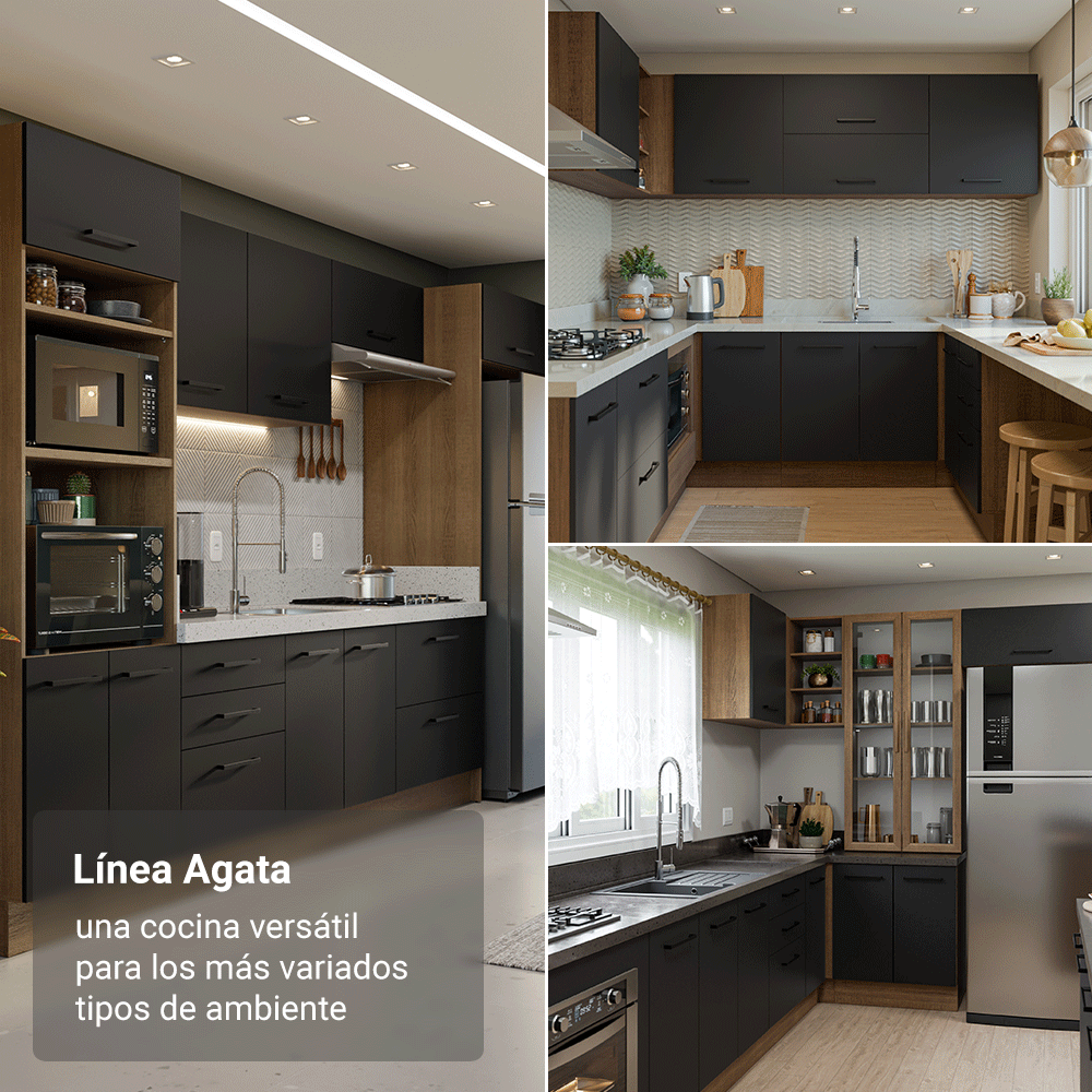 Bajo Mesada 40 cm 3 Cajones Sin Mesada Marrón/Negro Agata Madesa