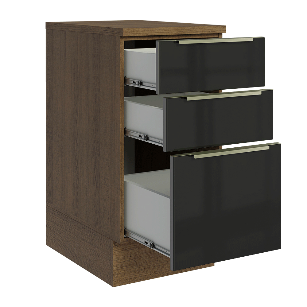Bajo Mesada de Cocina 40 cm 3 Cajones (Con Mesada) Marrón/Negro Lux Madesa