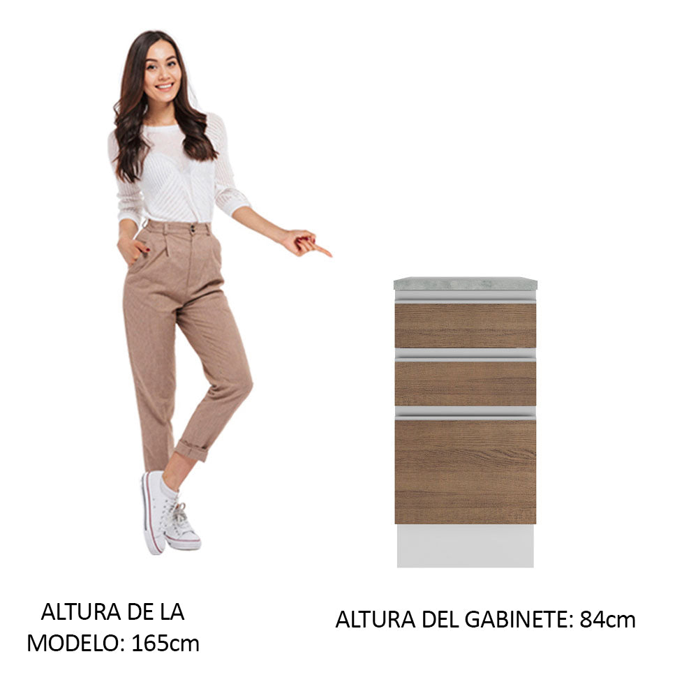 Bajo Mesada 40 cm 3 Cajones Glamy Blanco/Marrón