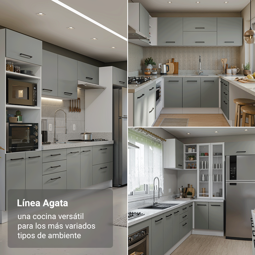 Bajo Mesada 40 cm 3 Cajones Sin Mesada Blanco/Gris Agata Madesa