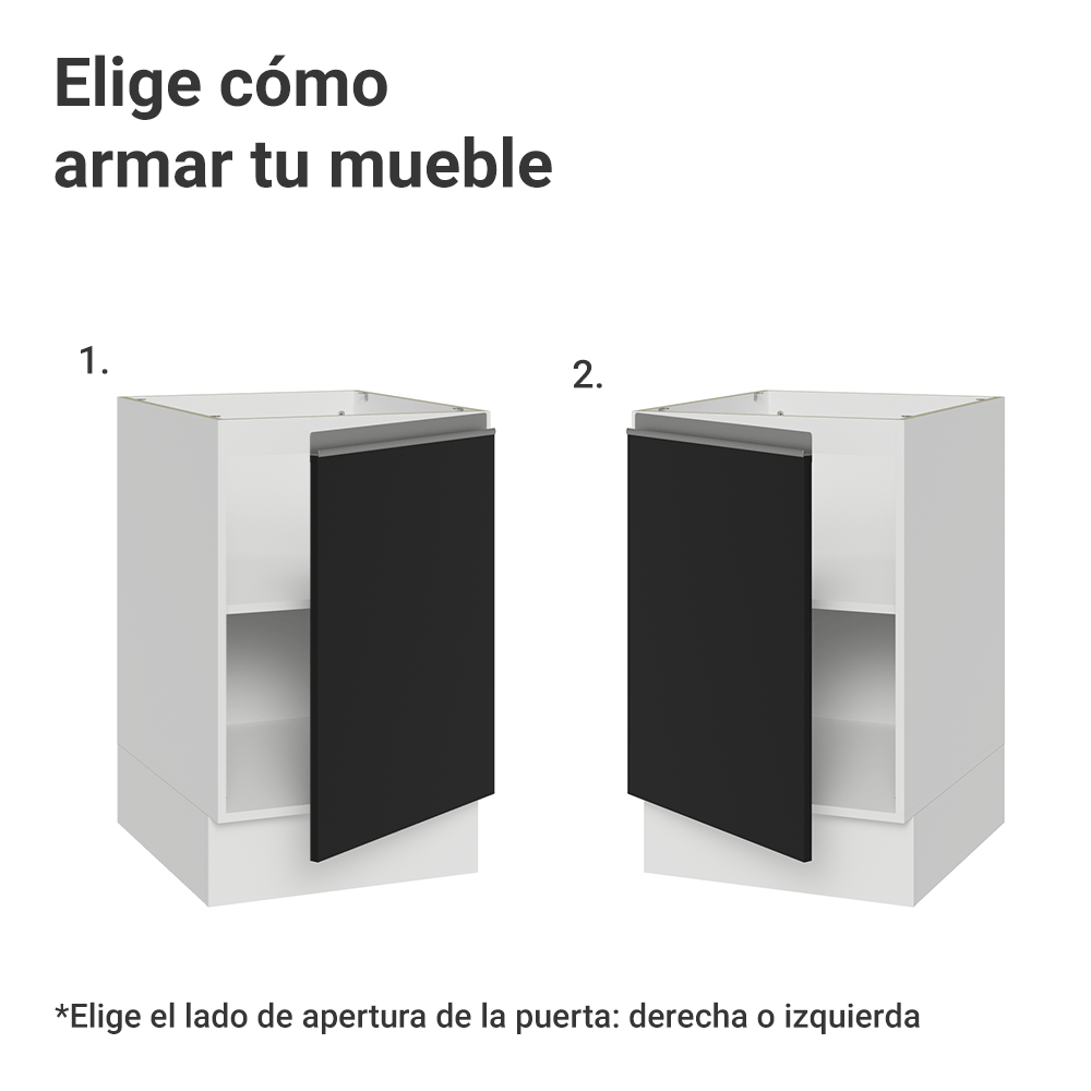 Bajo Mesada 50cm 1 Puerta (Sin Mesada) Blanco/Negro Glamy Madesa