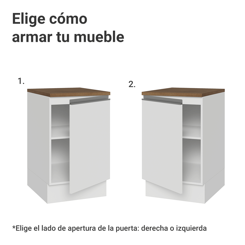 Bajo Mesada 50cm 1 puerta, Blanco/Marrón Glamy Madesa