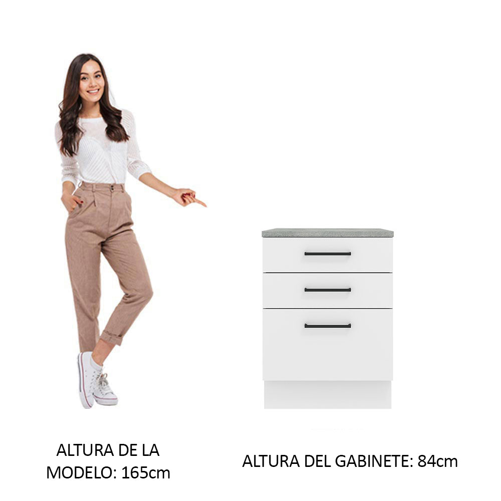 Bajo Mesada 60 cm 3 Cajones Blanco Agata